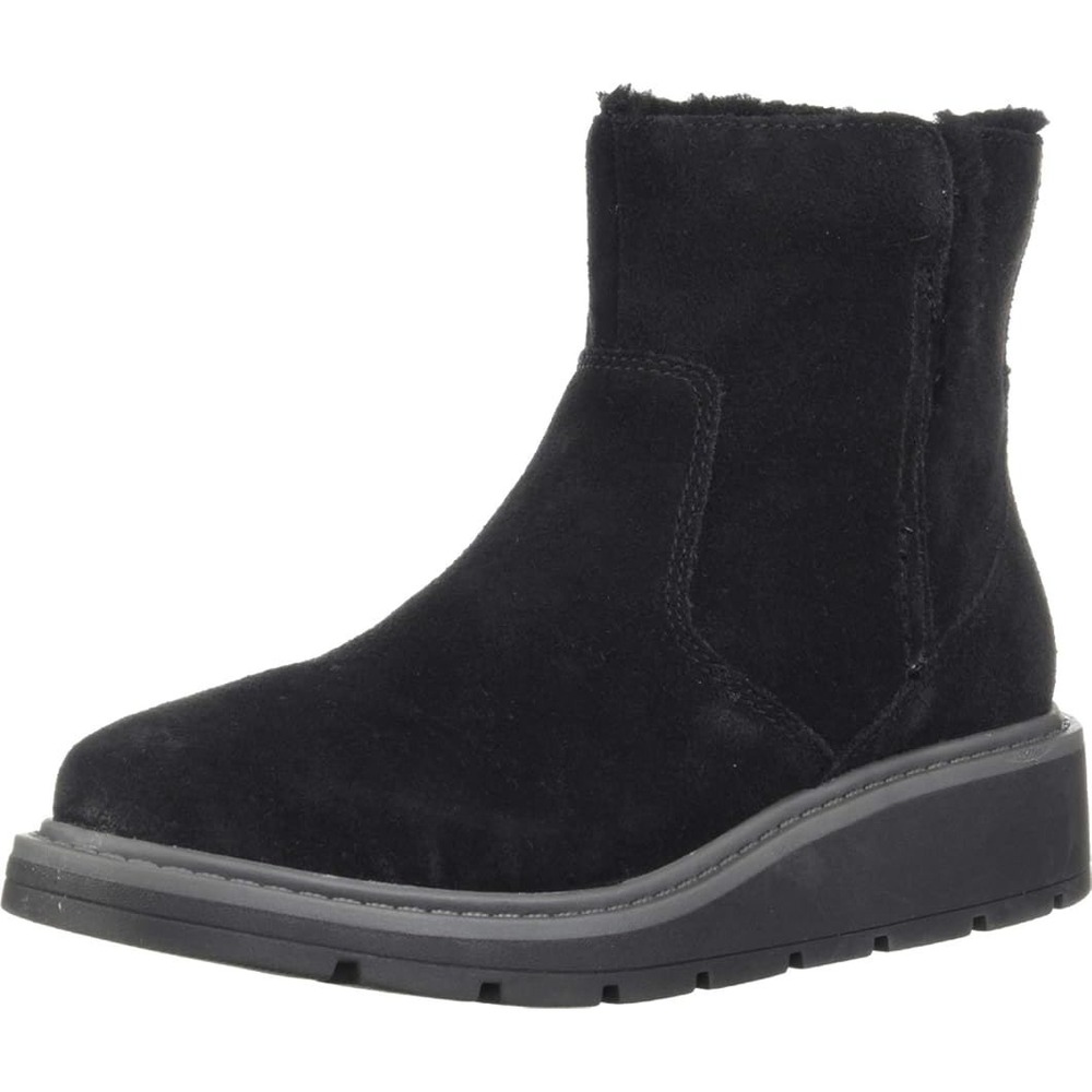 Clarks Ivery Opal Womens Black Suede Faux Fur Lined Wedge Ankle Boots Size 11 M